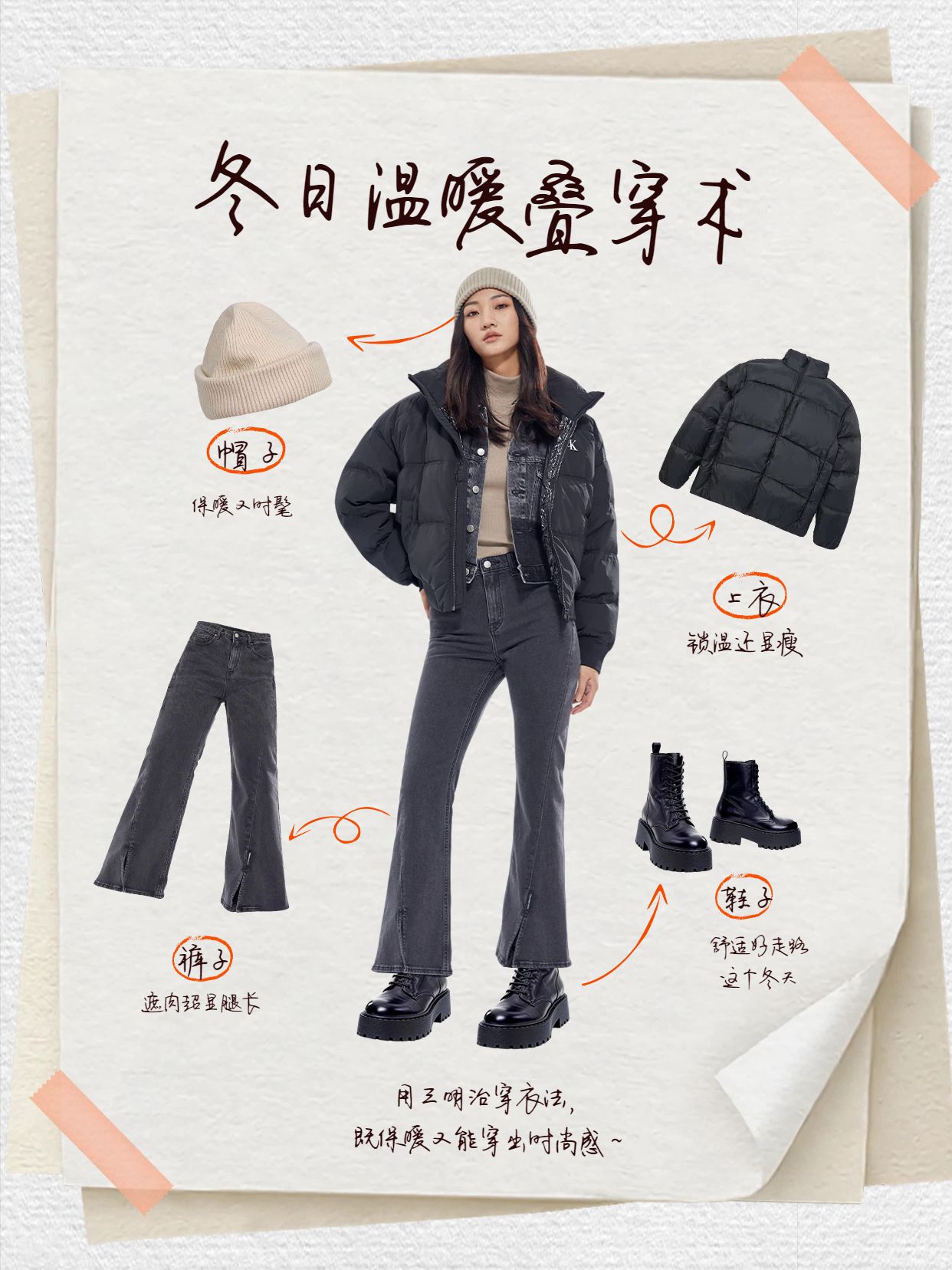 时尚风黄色鞋服箱包干货分享冬季三明治穿衣法小红书封面