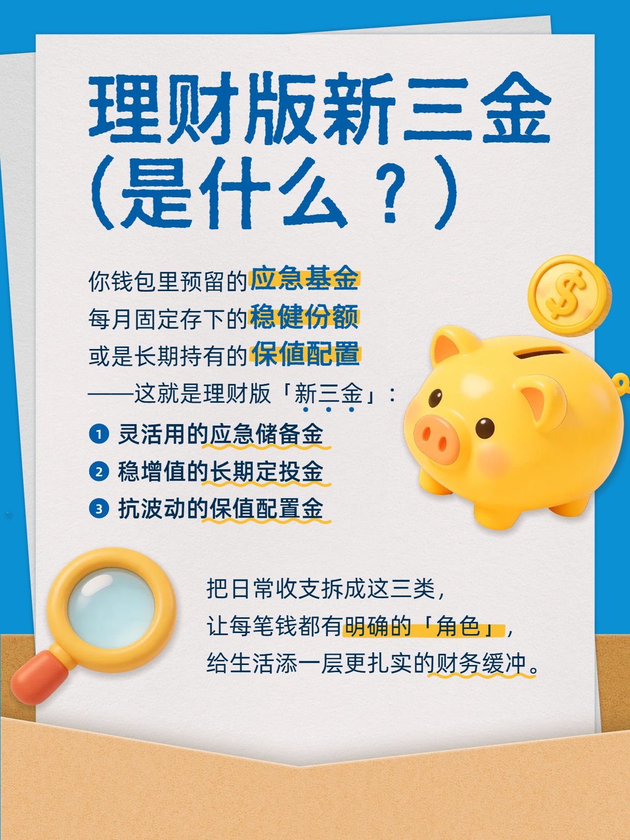 简约3D风蓝白色金融保险交流分享理财版新三金是什么小红书封面