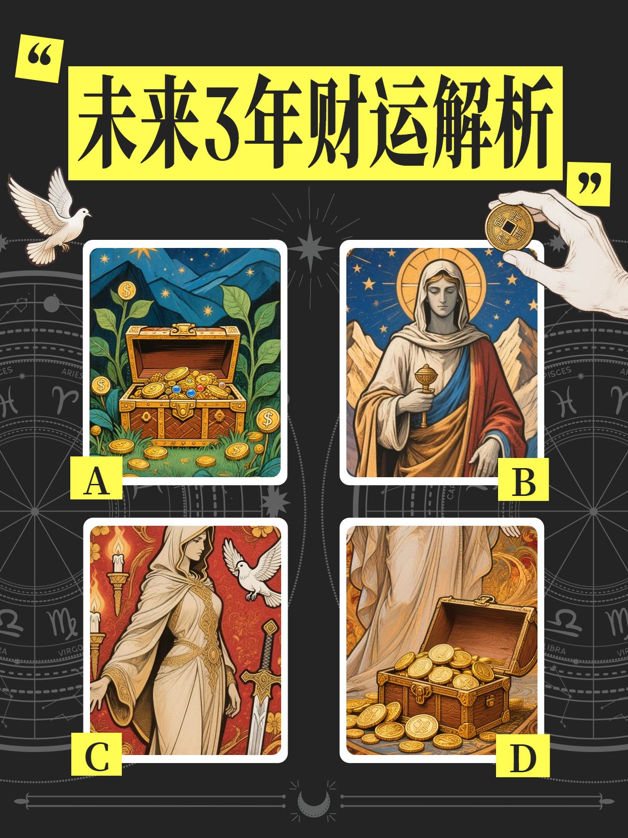 插画风黑色黄色通用类交流分享未来3年的财运是小红书封面