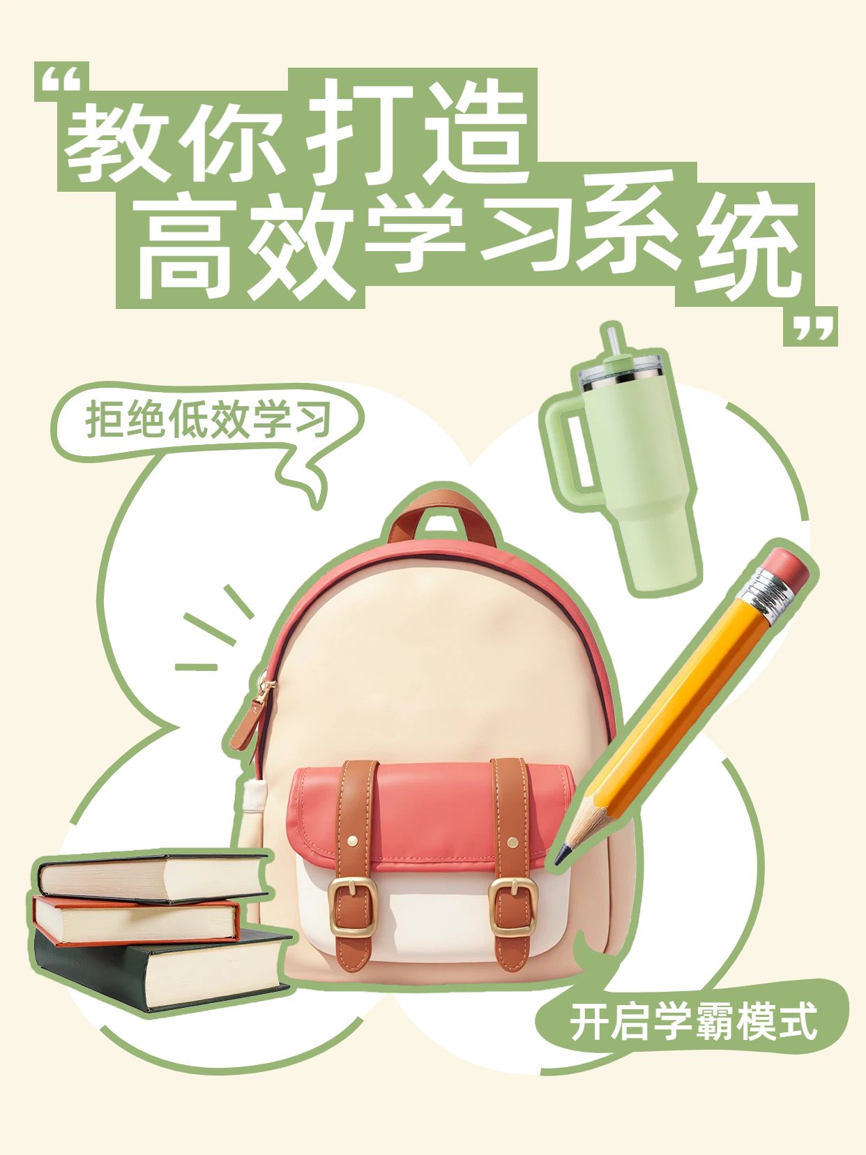 简约拼贴风黄绿色教育培训类如何打造高效的学习系统小红书封面