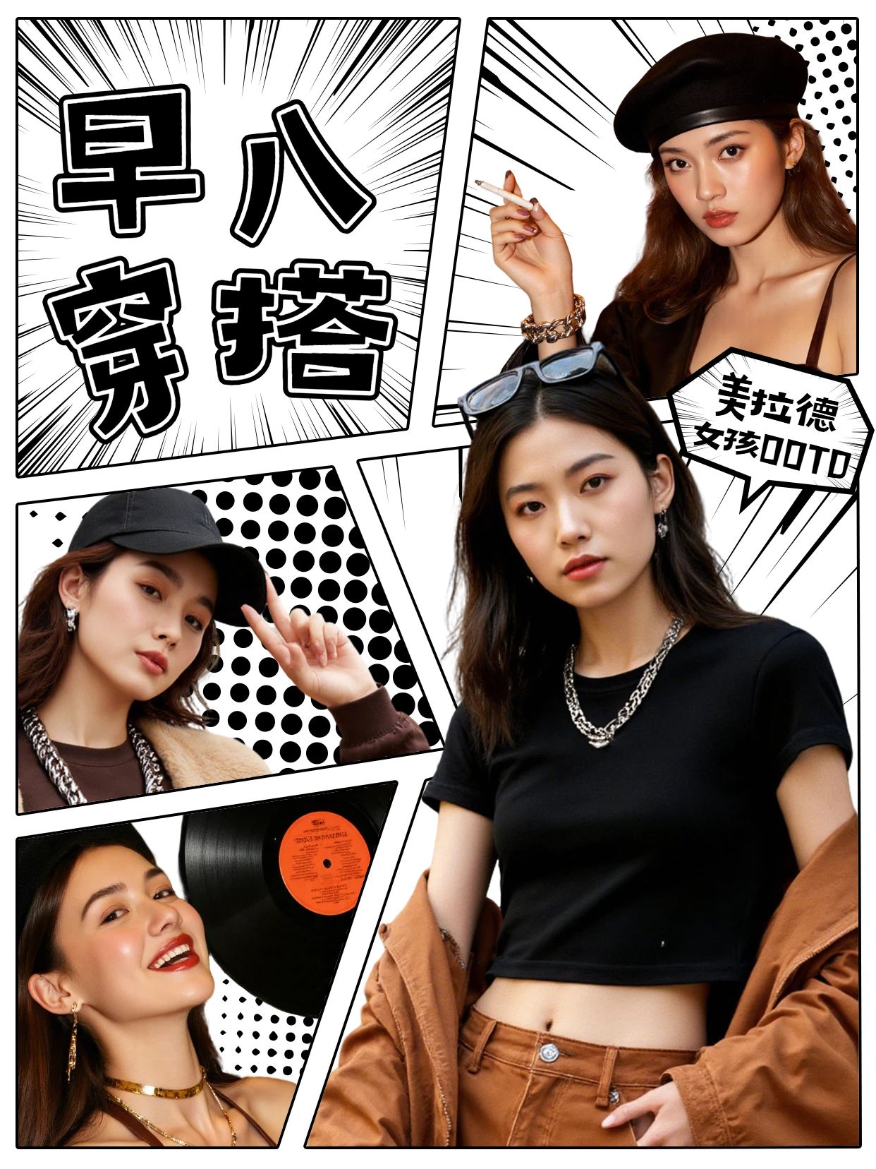 时尚风棕色鞋服箱包类美拉德女孩的早八穿搭小红书封面