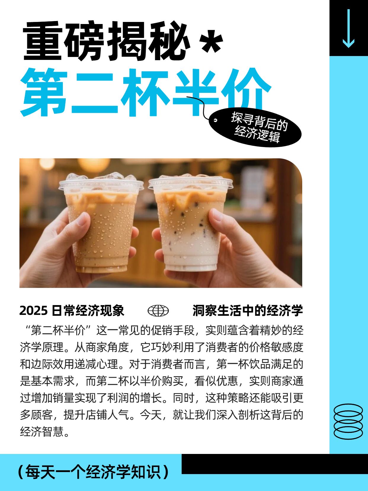 简约风蓝白色金融保险类第二杯半价的经济学原理小红书封面