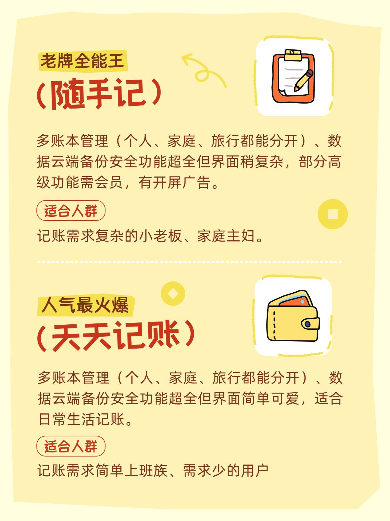 简约卡通风橙黄色交流分享记账软件推荐小红书内页