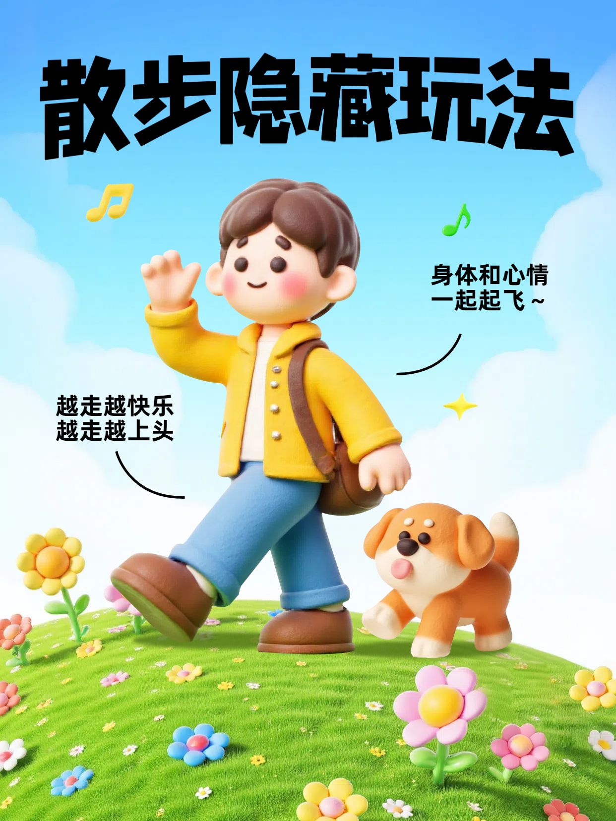 卡通3D风绿色通用类交流分享散步好处分享小红书封面
