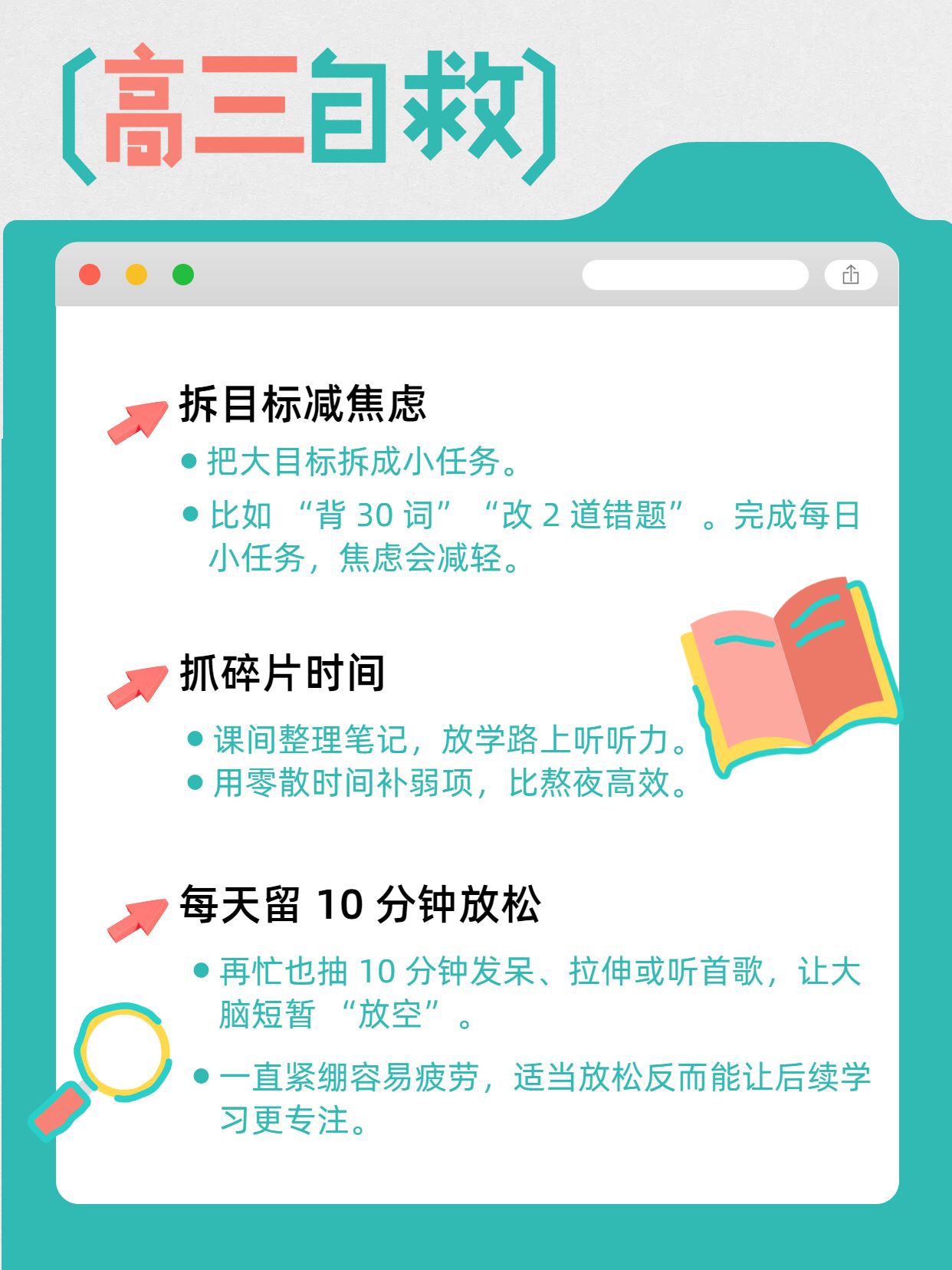 卡通风绿色通用类交流分享我的高三自救方法小红书内页