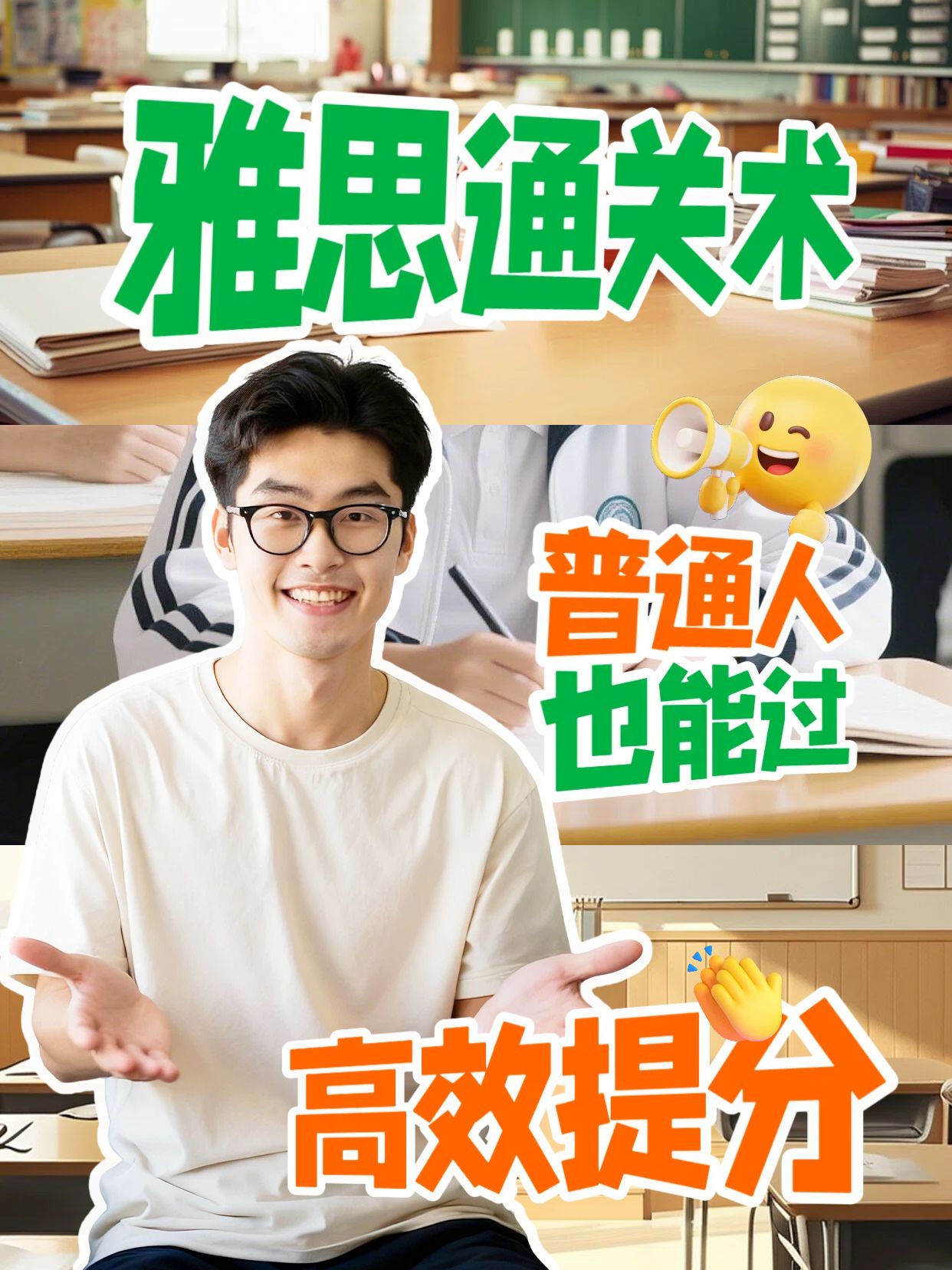 拼贴实景风橙黄色交流分享普通人怎么备考雅思小红书视频封面