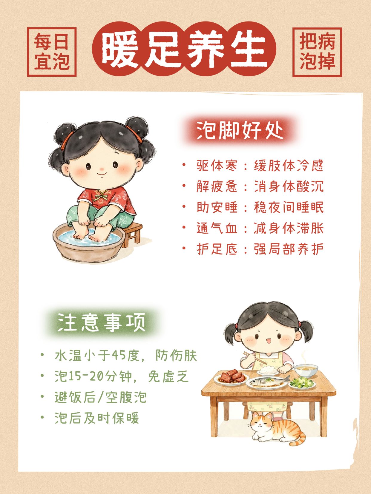 卡通风橙黄色通用类交流分享泡脚养生的好处小红书封面