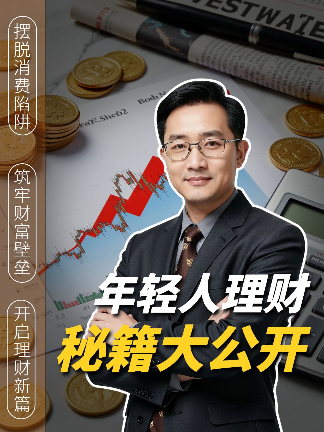 拼贴实景风黑棕色金融保险类年轻人怎么理财小红书视频封面