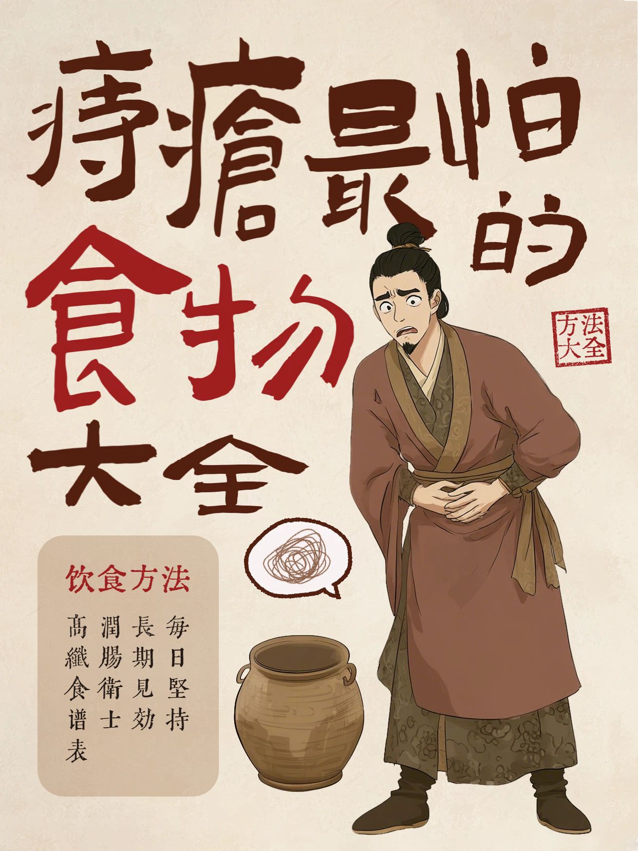 中国风棕色通用类交流分享痔疮最怕的食物小红书封面