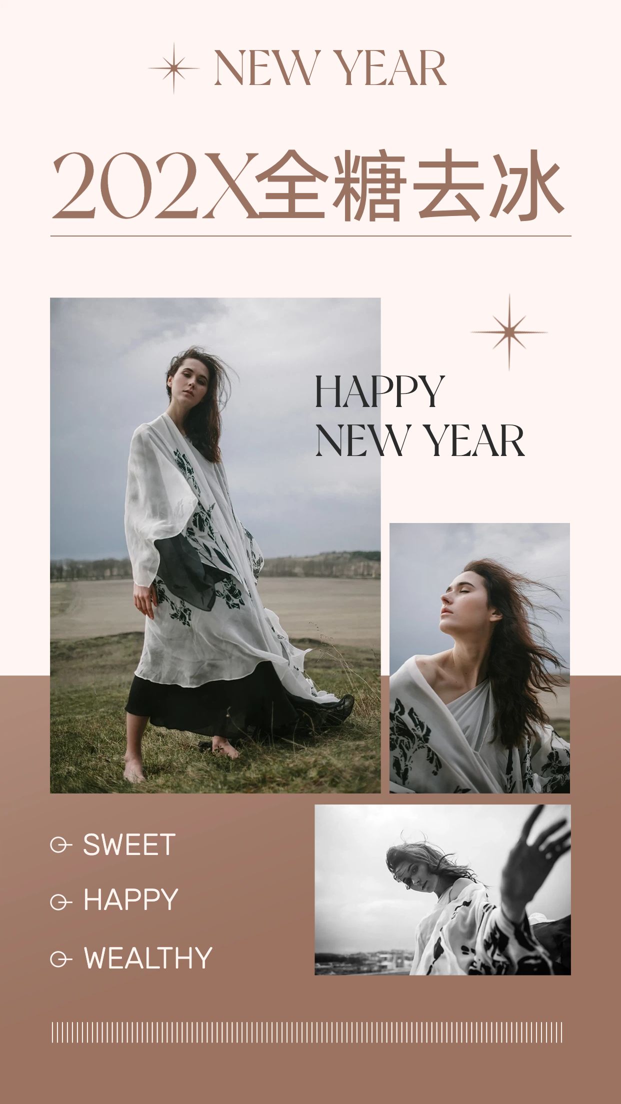 元旦节简约莫兰迪风新年祝福拼图晒照多图海报