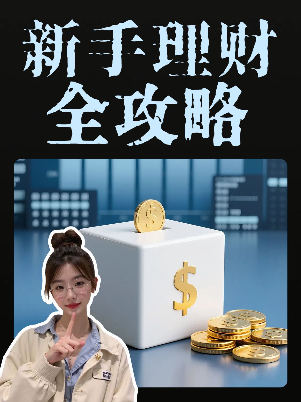 商务风蓝色金融保险类新手小白理财攻略小红书竖版视频封面
