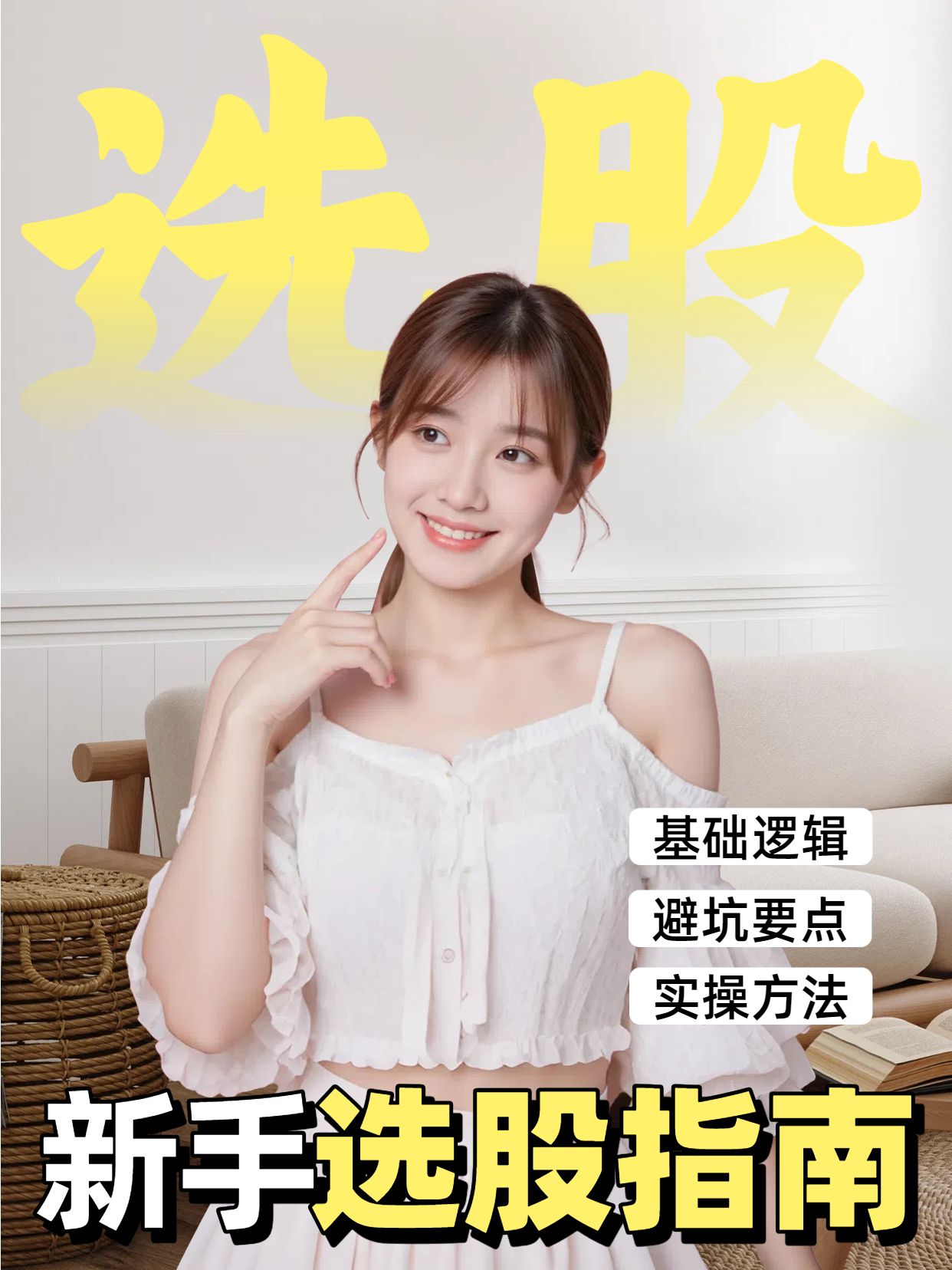 简约风黄色通用干货分享新手小白怎么选股票 红书视频封面