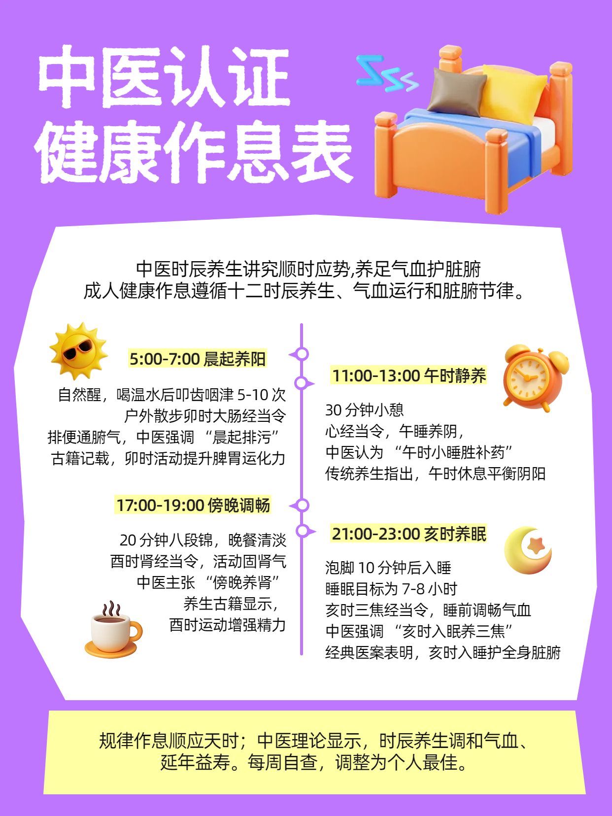 简约3D风紫色交流分享中医认证的健康作息表小红书封面