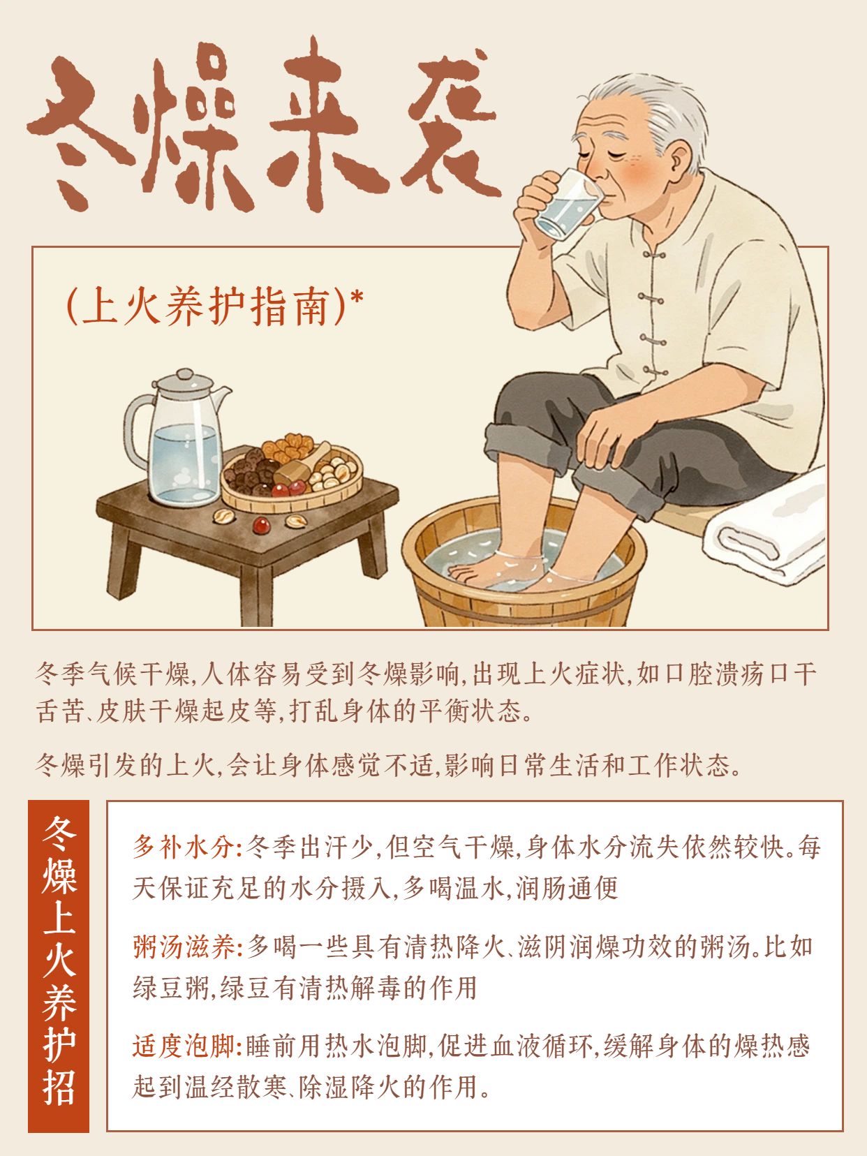 插画风橙黄色通用类交流分享冬燥上火怎么养小红书内页