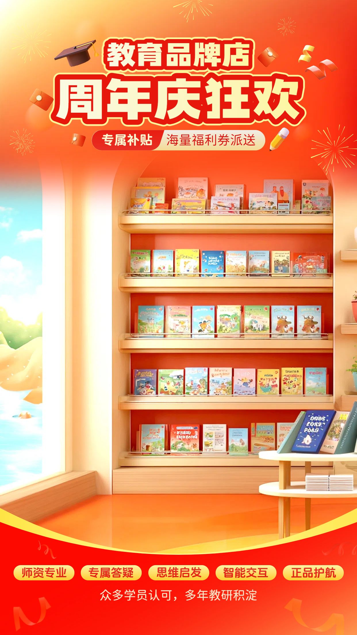 时尚风橙红色营销带货教育培训类电商直播间背景