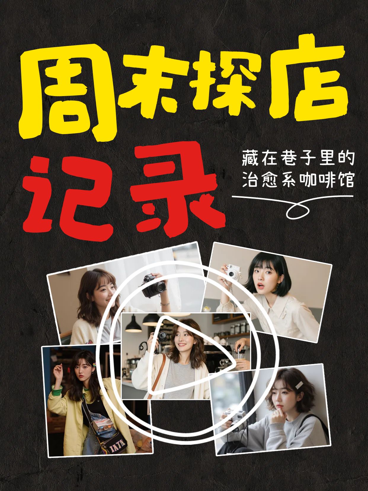 时尚大字风黑色黄色休闲娱乐类周末探店日记小红书竖版视频封面