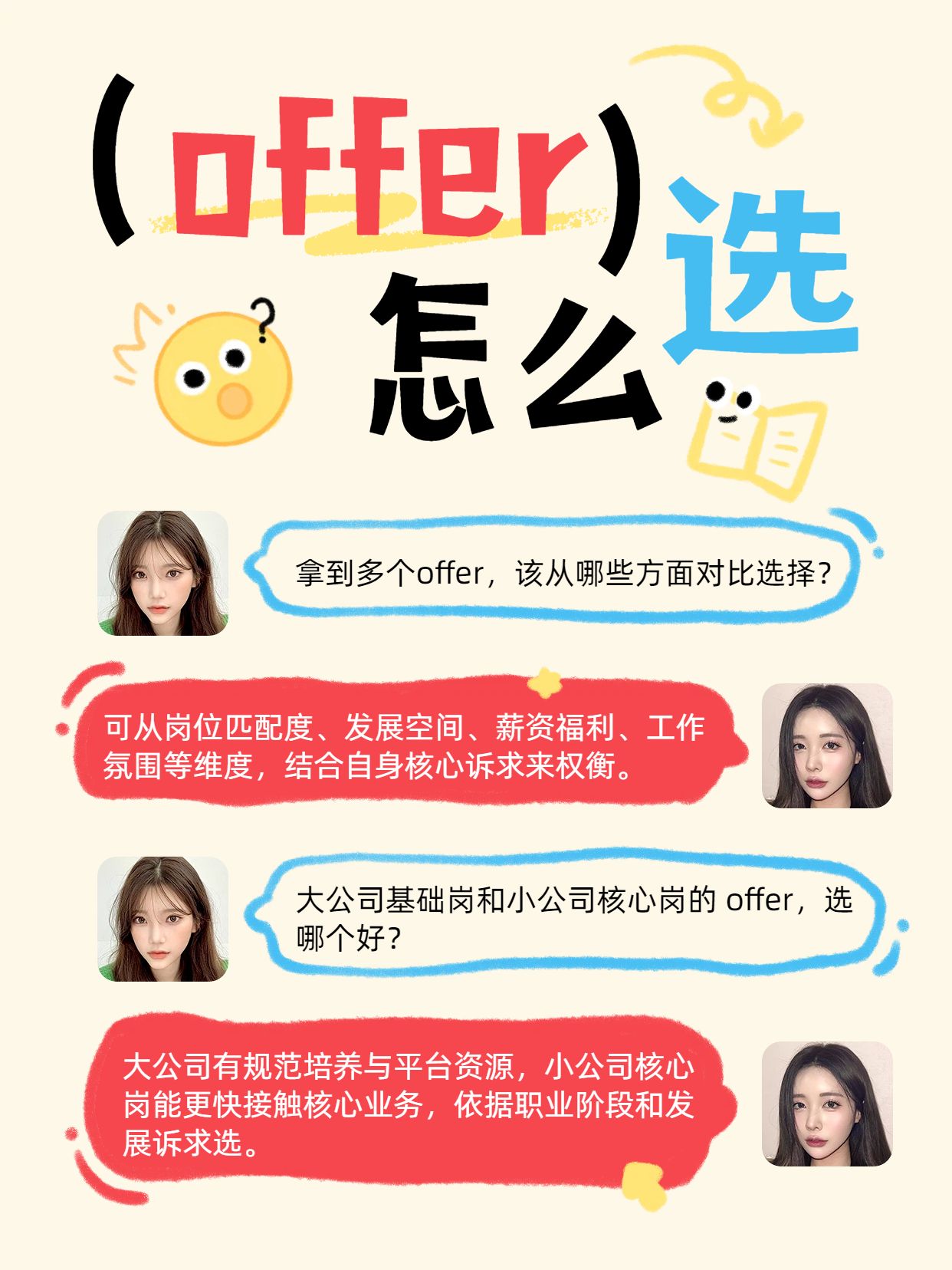 卡通时尚风黄色通用类交流分享offer怎么选小红书封面