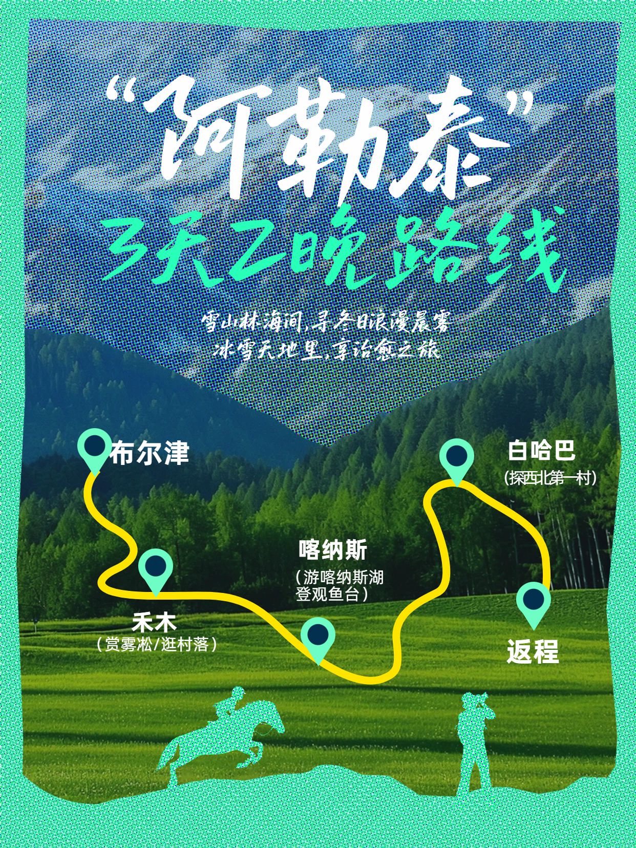 实景风蓝绿色旅游出行类交流分享阿勒泰3天2晚路线小红书封面