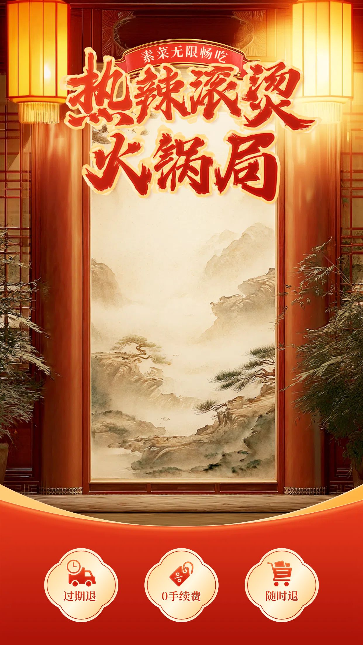时尚风橙红色餐饮美食类营销带货直播间背景
