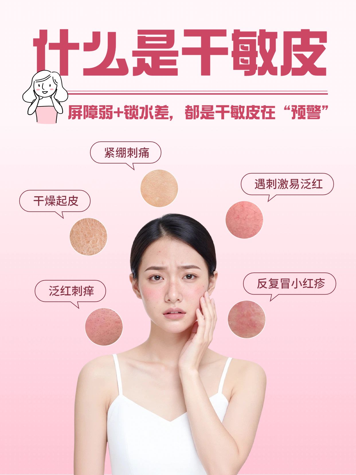 简约时尚风粉色通用类交流分享什么是干敏皮小红书封面