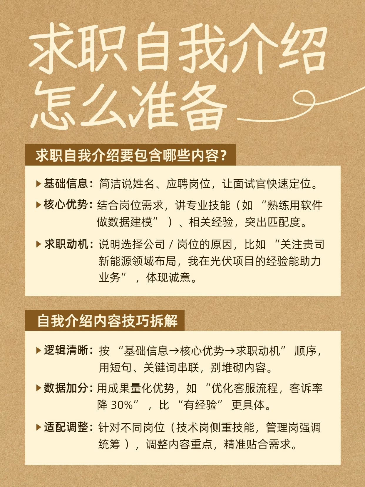 简约风黄色通用类交流分享求职自我介绍要怎么准备小红书内页