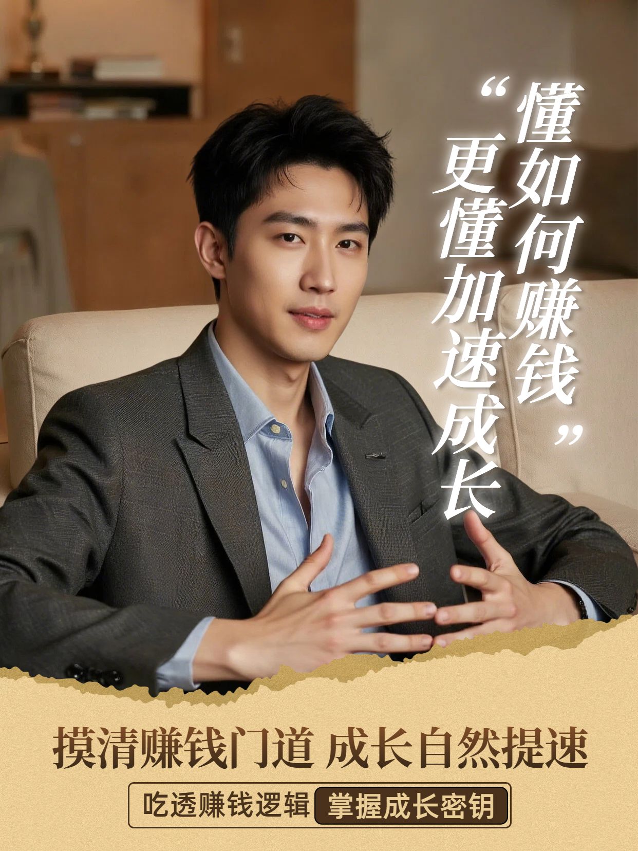 实景风黄色通用类交流分享研究赚钱才能快速成长小红书视频封面