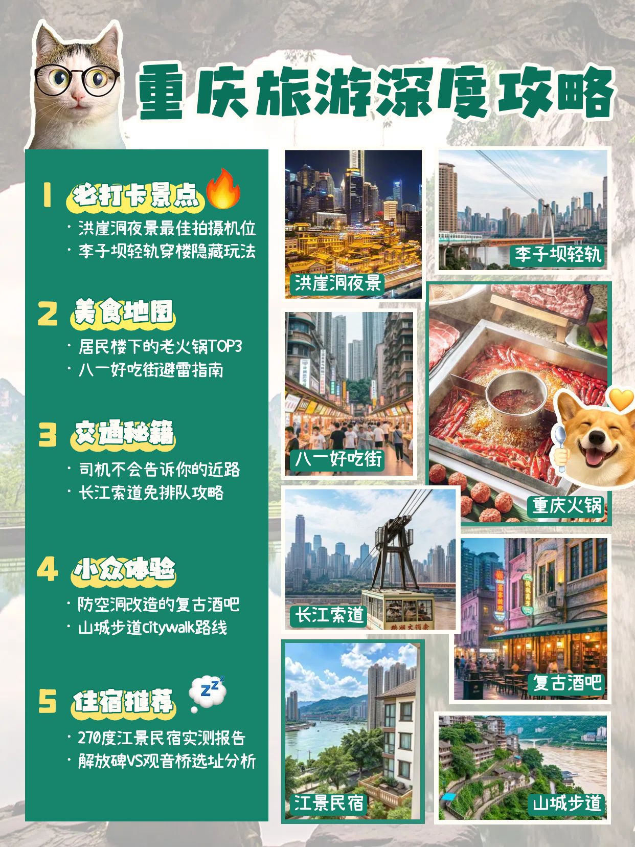 拼贴时尚风绿色旅游出行类交流分享重庆怎么玩小红书封面