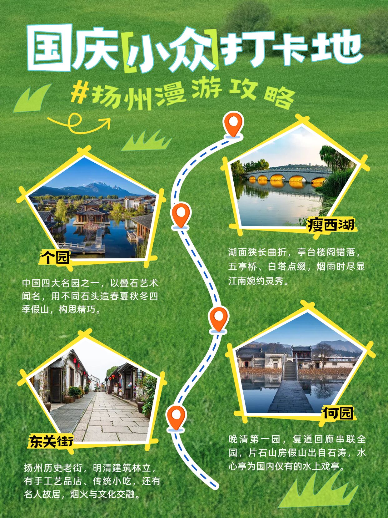 清新时尚风绿色旅游出行国庆小众打卡地扬州旅游攻略小红书封面