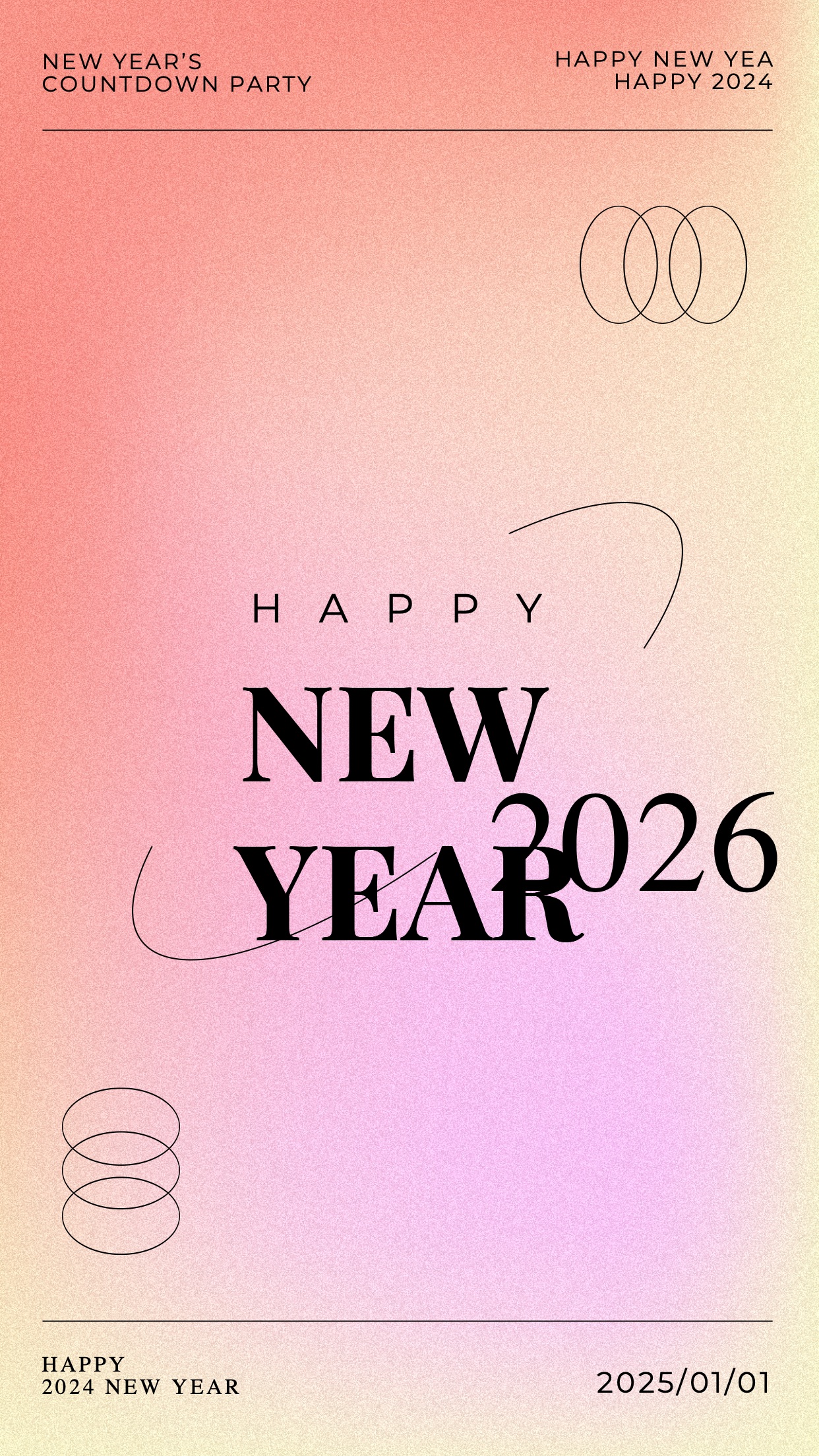 时尚简约渐变风2024元旦跨年新年快乐节日祝福手机海报