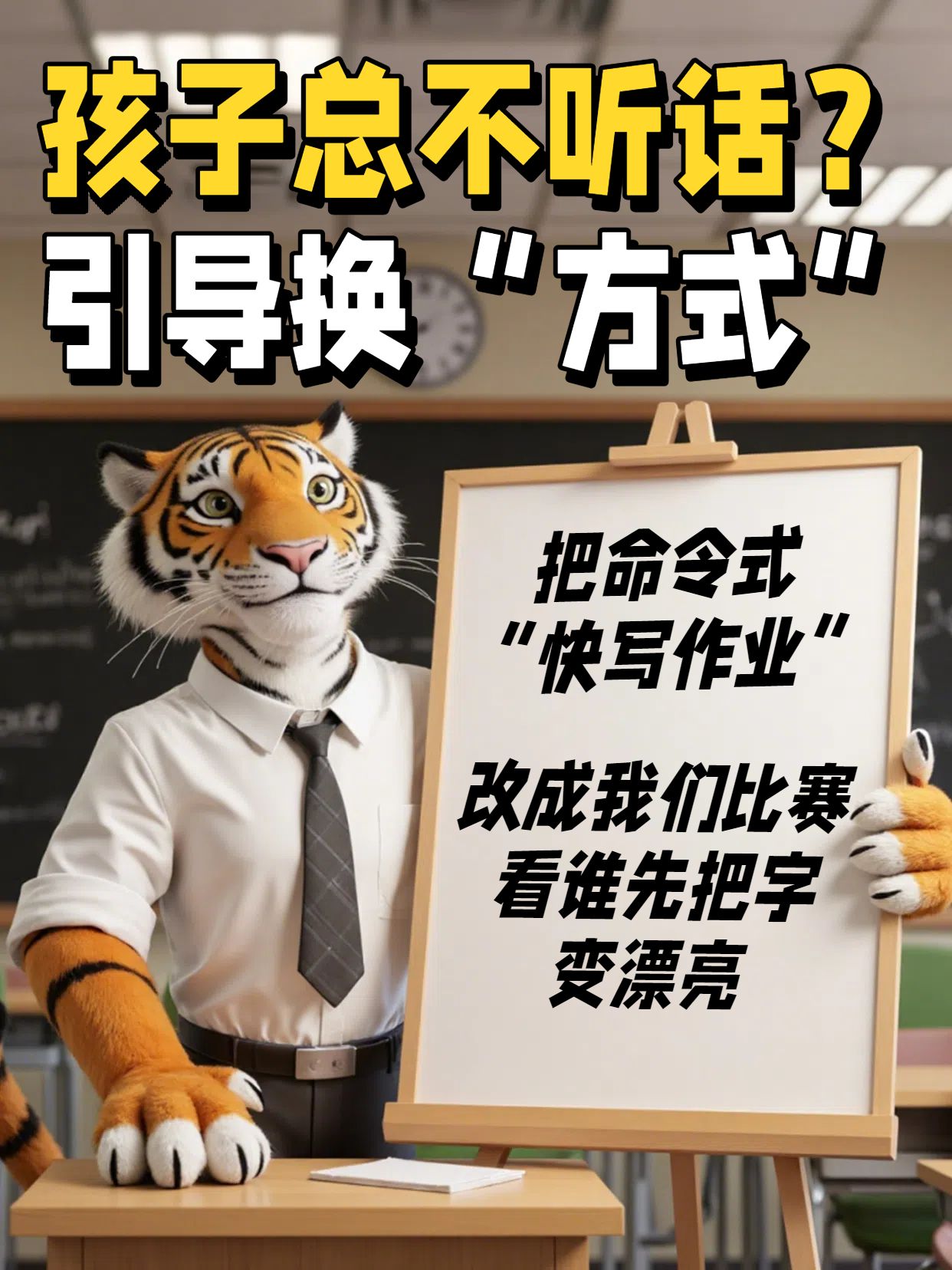 卡通风黄色教育培训类交流分享孩子总是不听话怎么办小红书封面