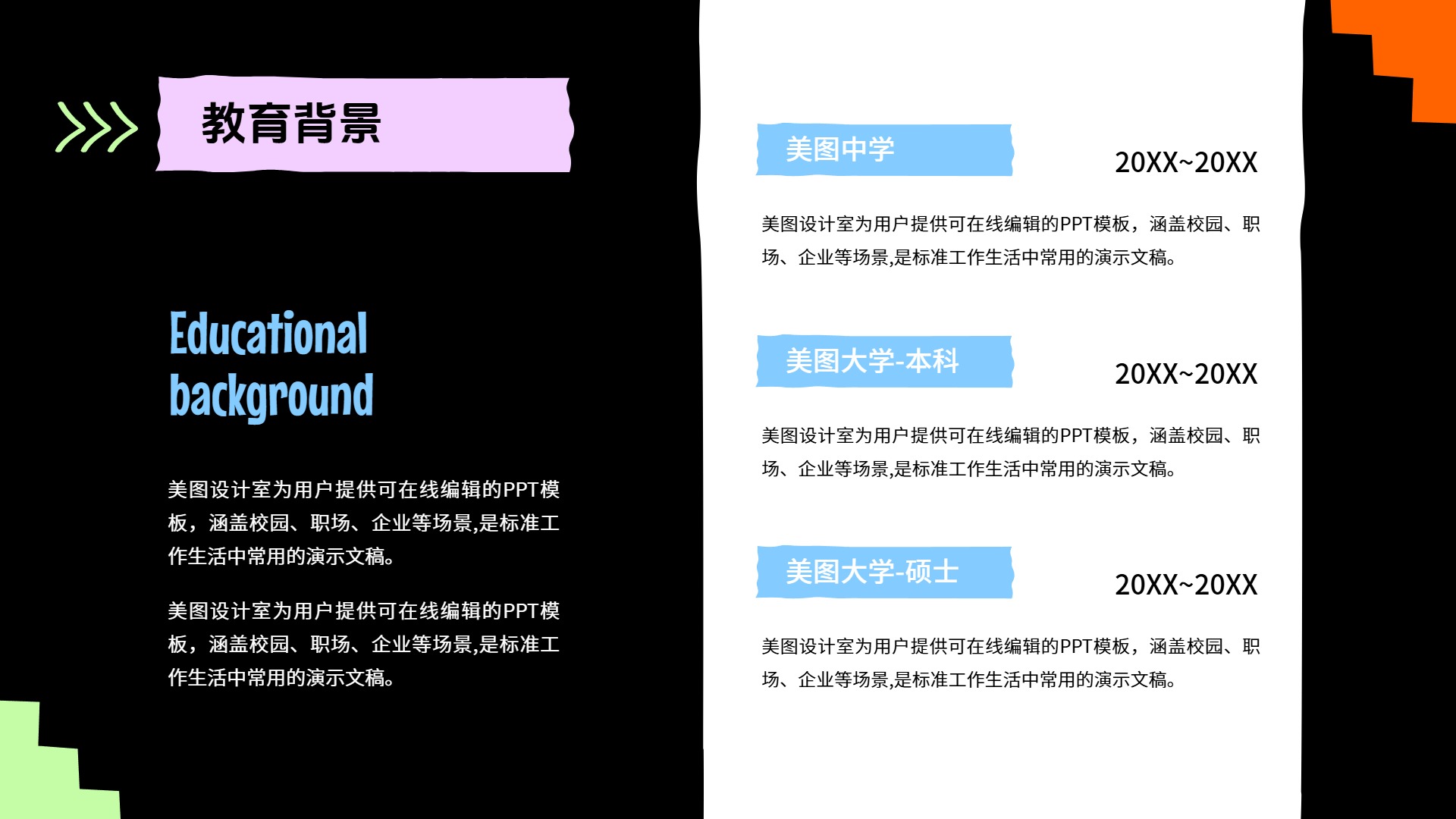 时尚风橙色通用类计划总结自我展示与社交介绍通用PPT模板