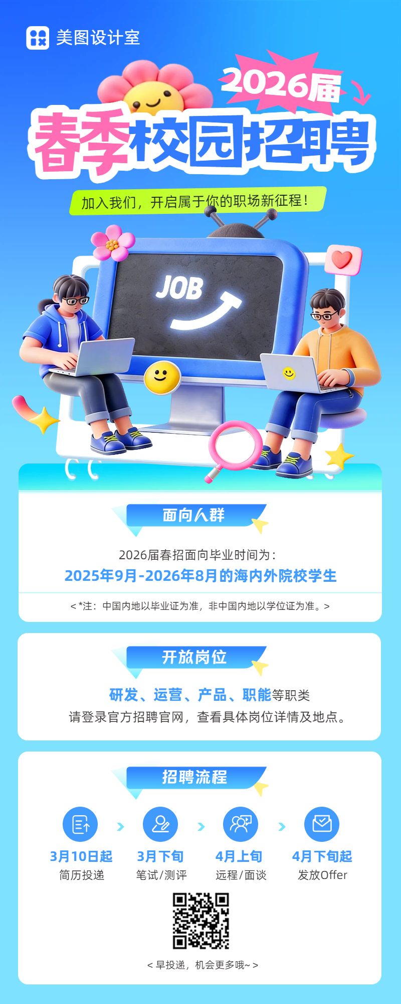 3D风蓝色通用类招聘招募春招校园招聘企业宣传长图海报