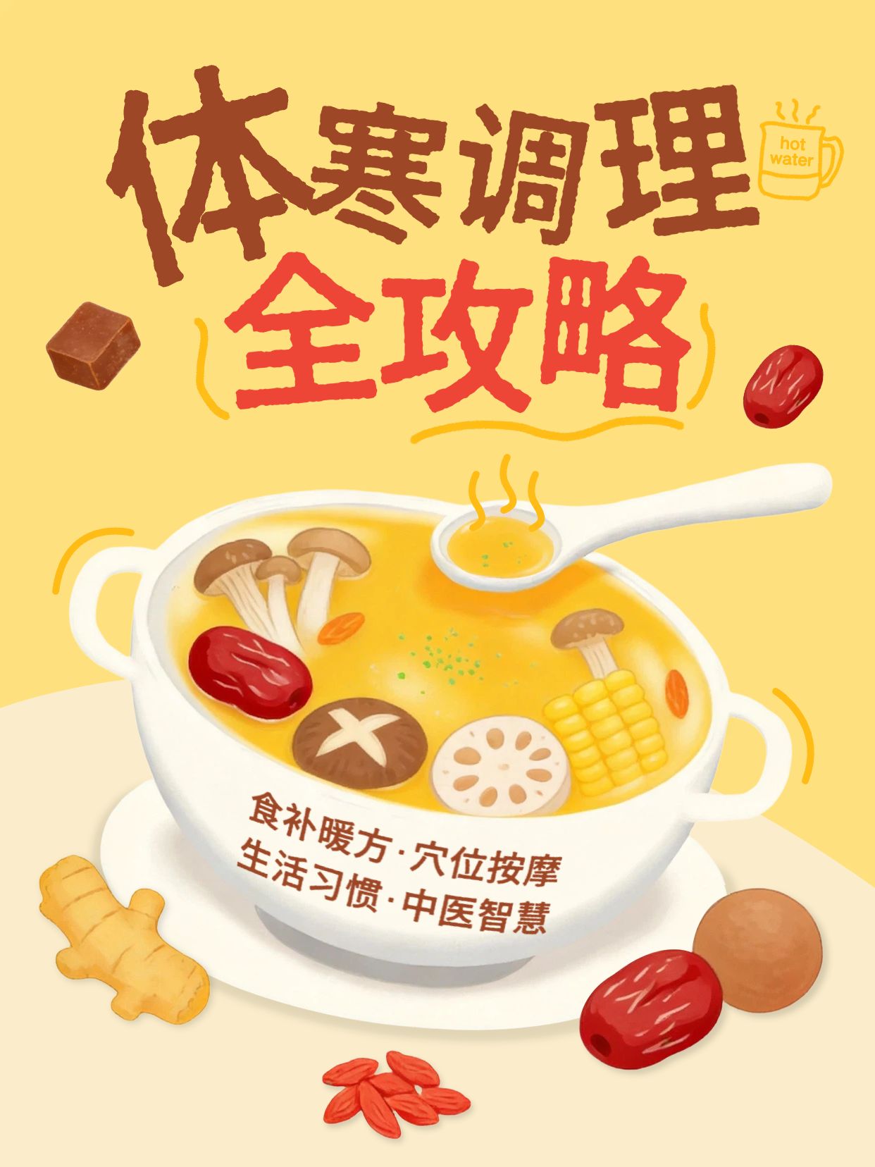 卡通风橙黄色交流分享体寒怎么调理小红书封面