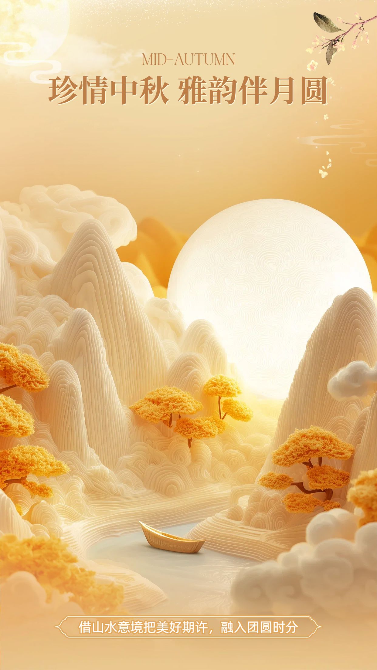 3D合成风橙黄色通用类中秋节营销带货直播间背景