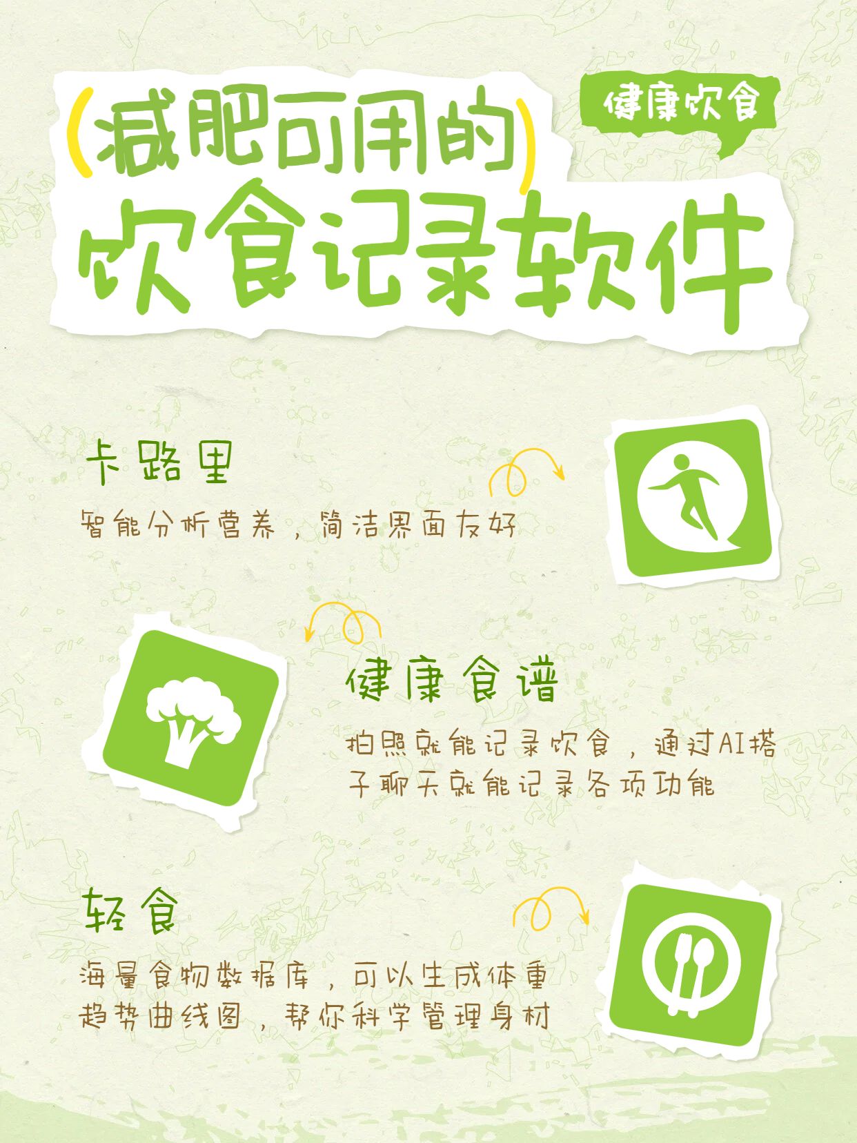 可爱风绿色通用类交流分享减肥可用的记录类软件小红书封面