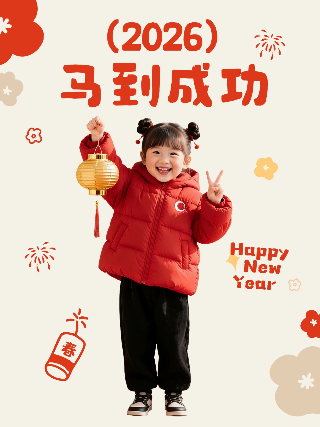 拼贴风红黄色通用类除夕晒照分享拼图晒照