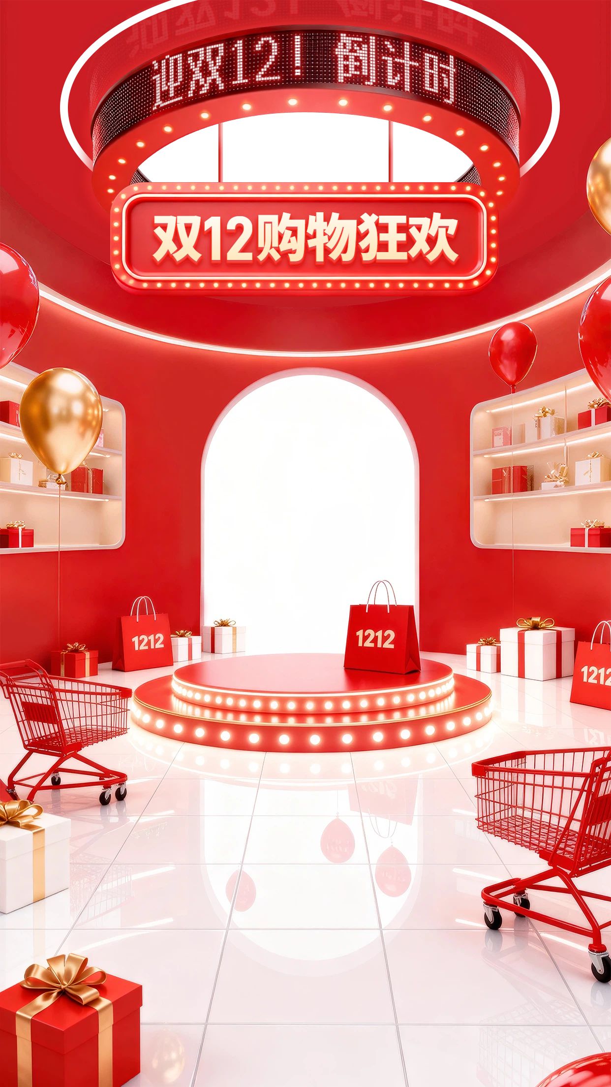 时尚风红色通用双十二通用类营销带货直播间背景