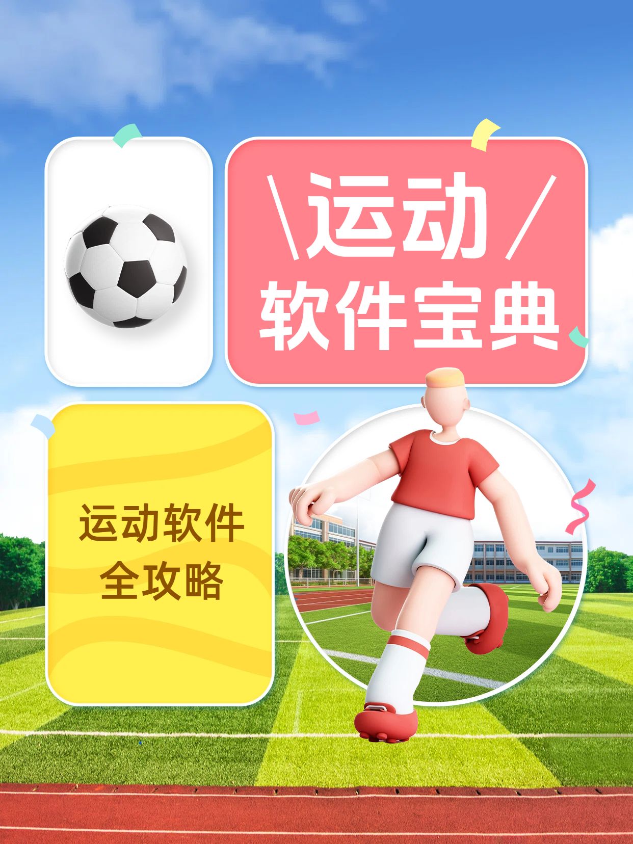 3D风黄绿色通用类交流分享运动软件小红书封面