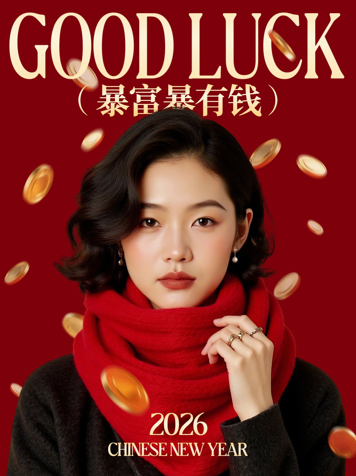 时尚风红色通用晒照分享马年元旦晒照分享拼图晒照