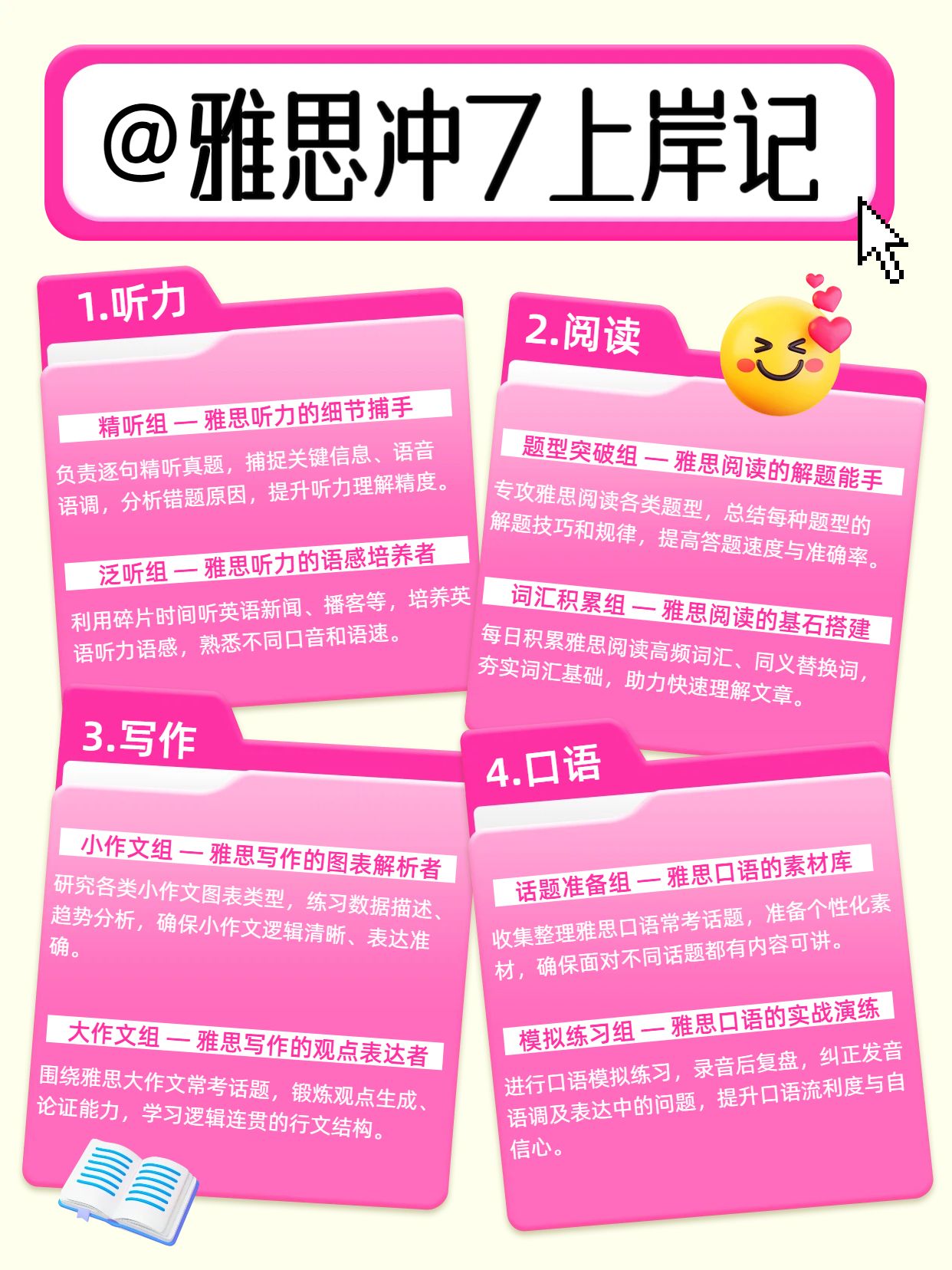 简约3D风粉色教育培训类交流雅思5到7分备考经历小红书内页