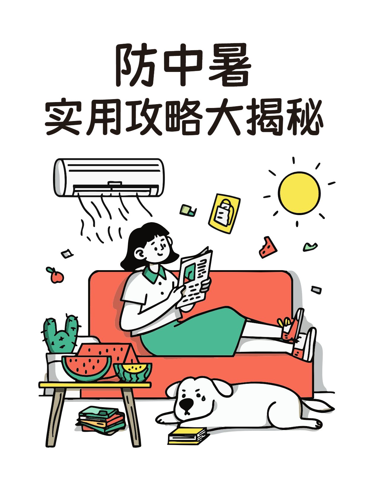 可爱插画风红白色医疗保健类交流分享如何避免中暑小红书封面