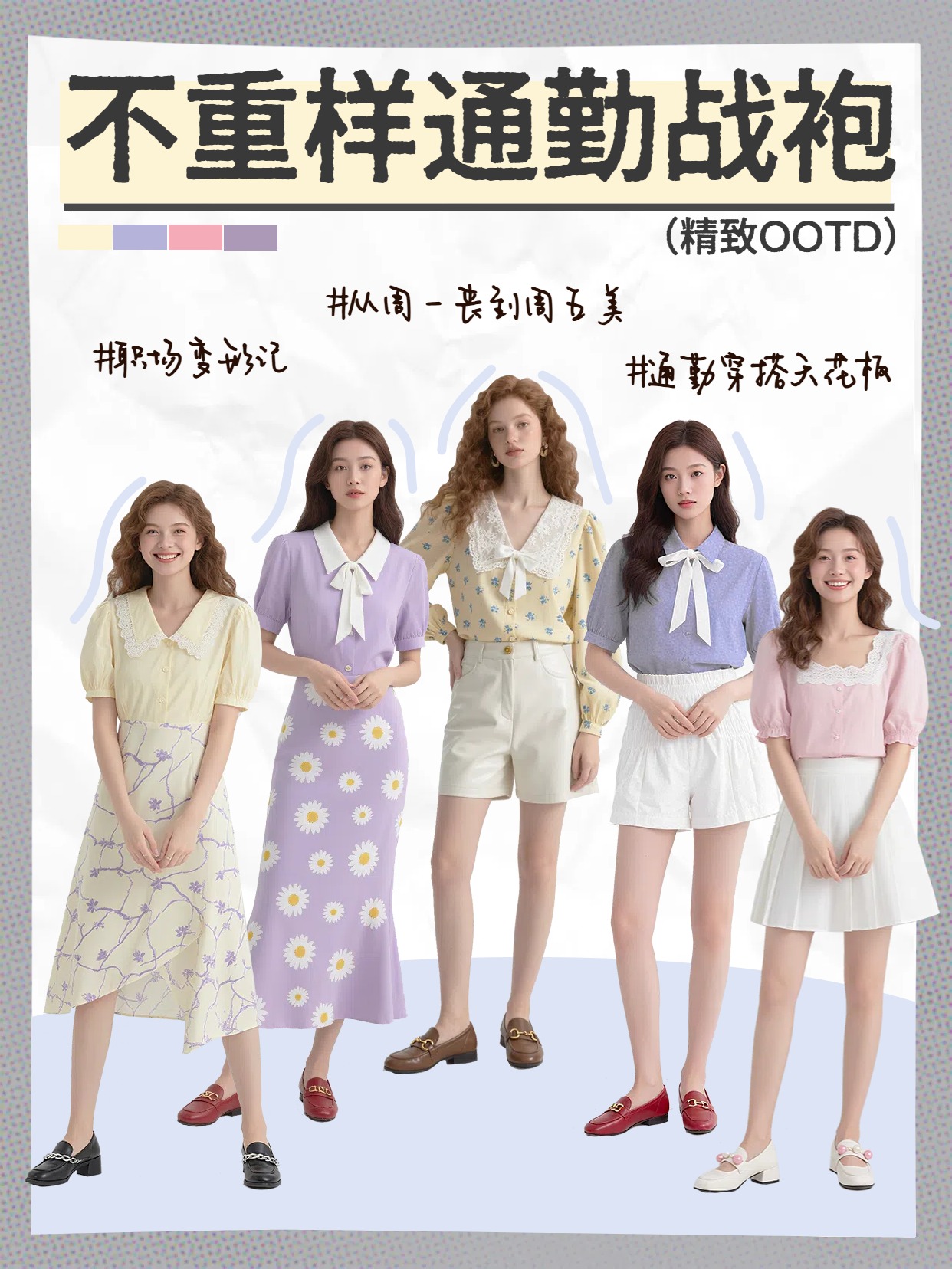 简约时尚风黄色鞋服箱包类交流分享一周通勤穿搭合集小红书封面