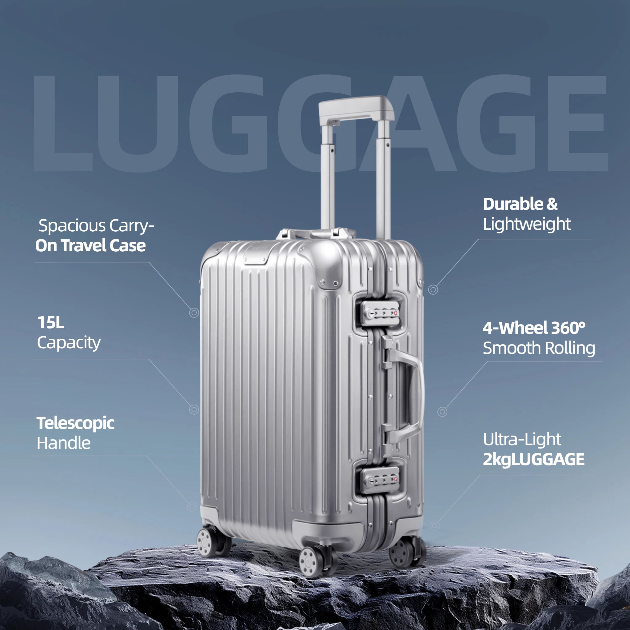 时尚风蓝灰色服饰箱包营销带货行李箱跨境电商主图