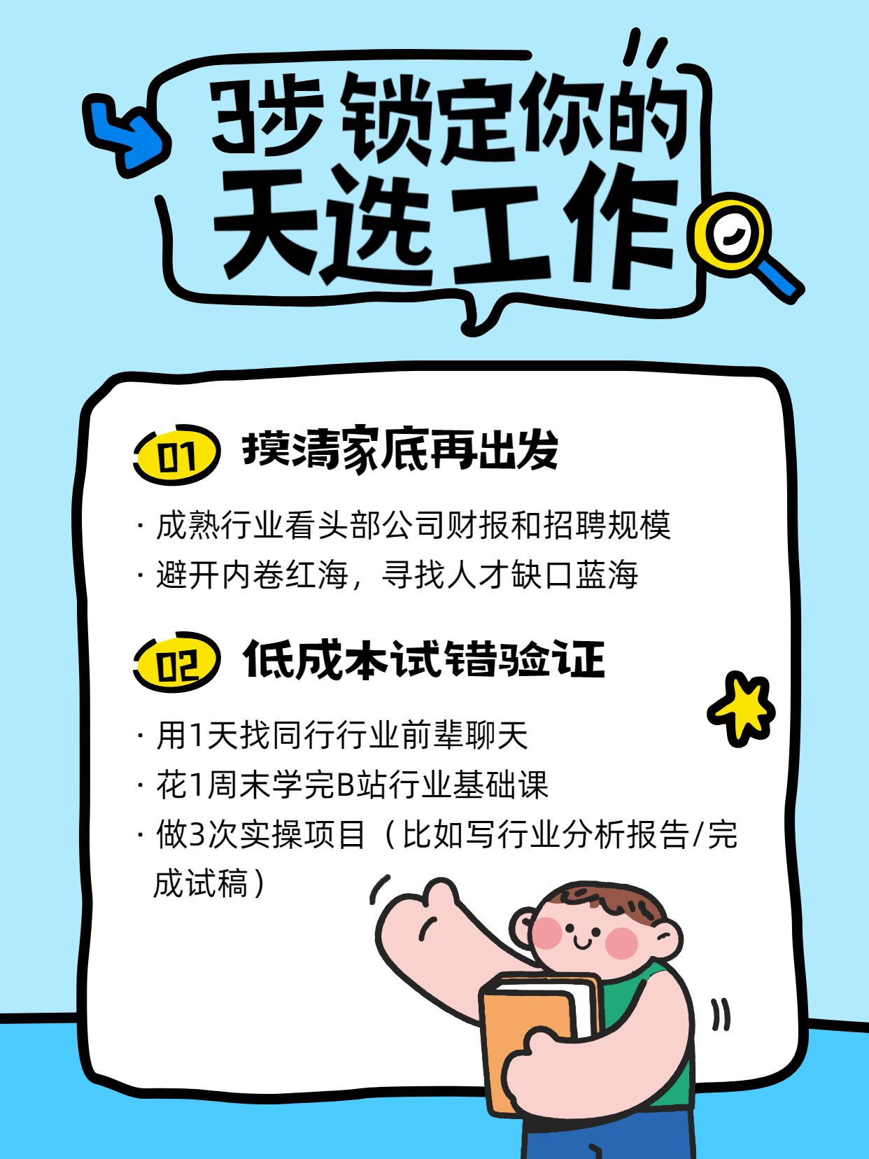 卡通风蓝色通用类交流分享手把手教你选工作赛道小红书内页