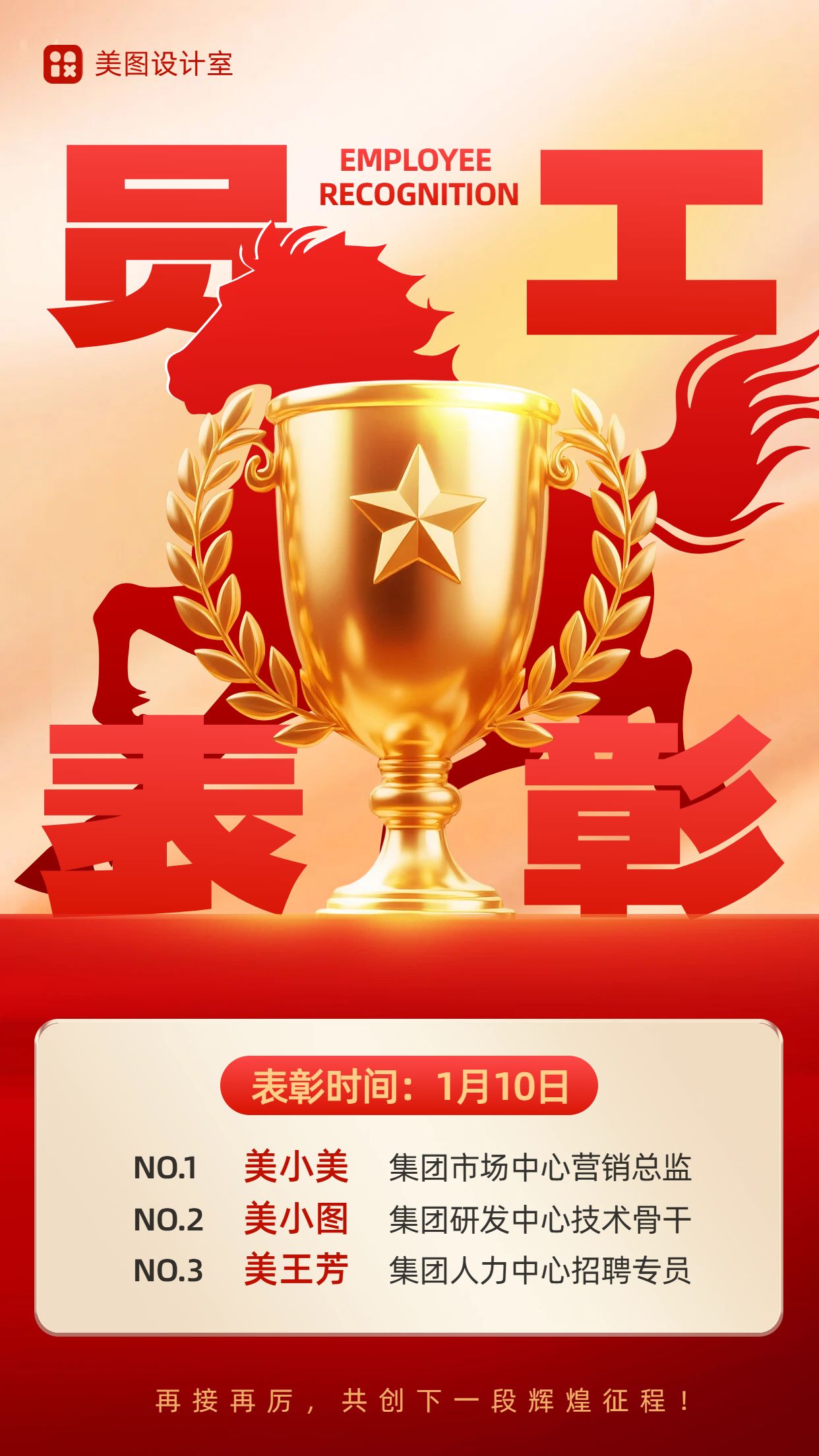 3D红黄色通用类年会喜报表彰手机海报