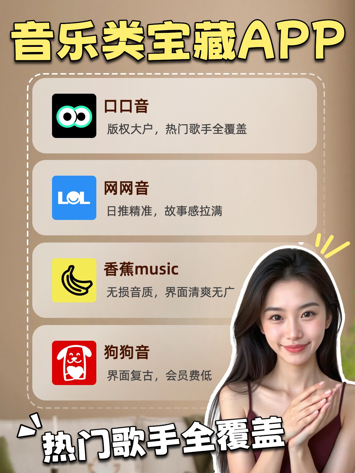 时尚拼贴风黄色音乐类宝藏APP分享小红书竖版视频封面
