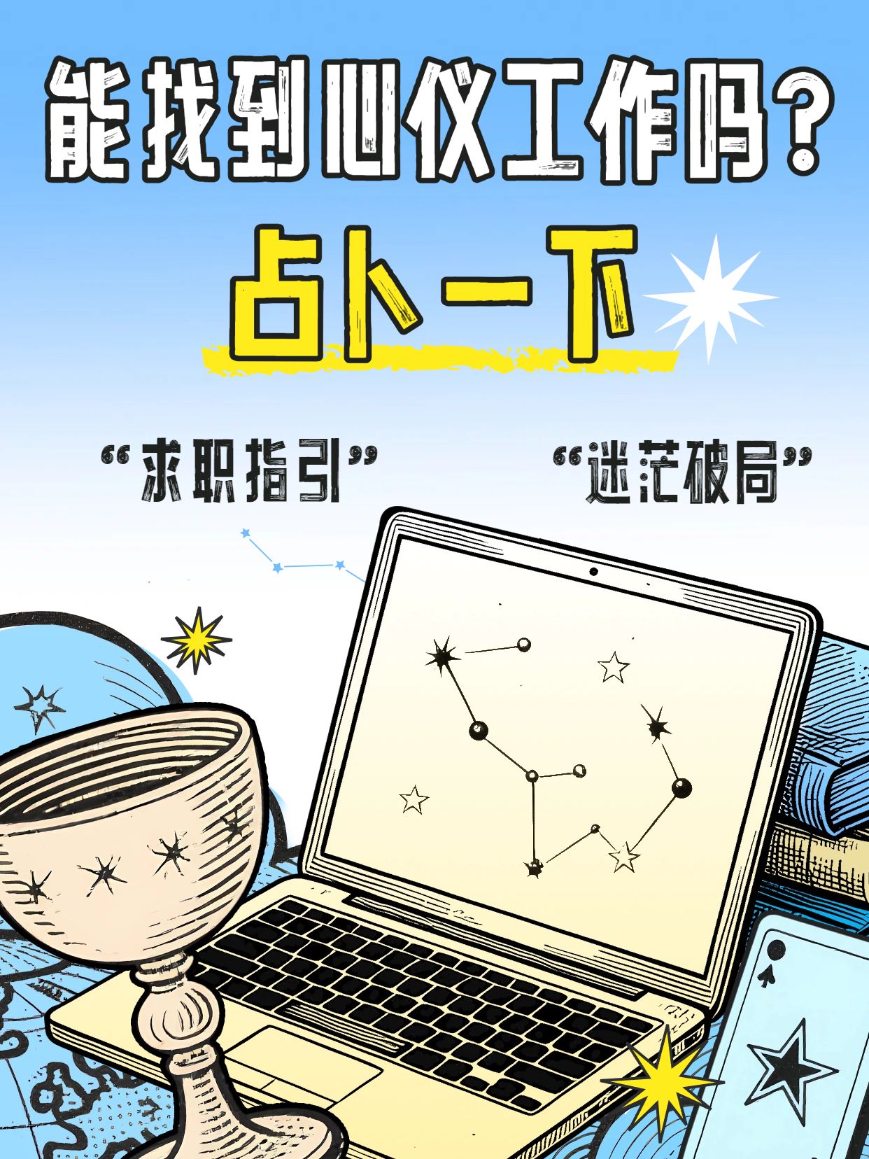 卡通风蓝黄色通用类交流分享能找到心仪的工作吗小红书封面