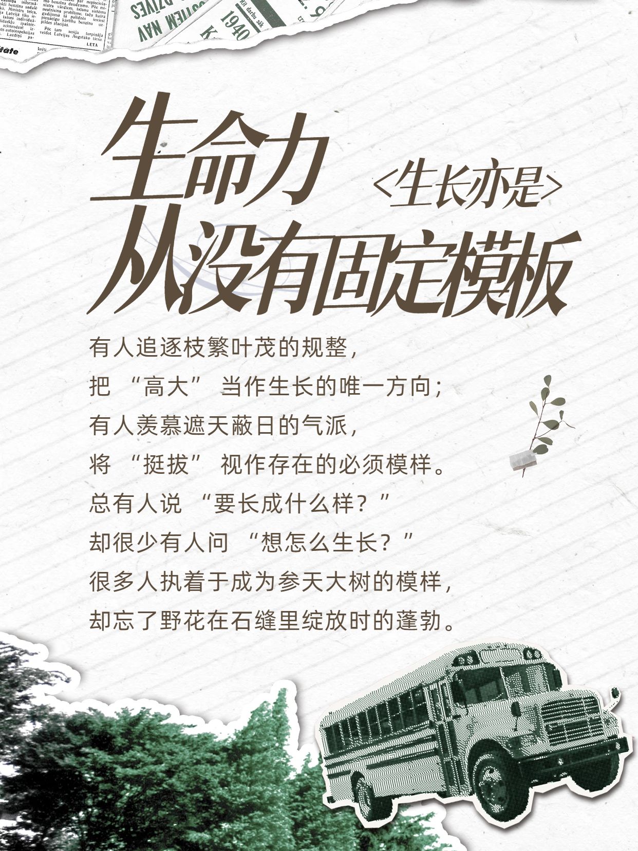 拼贴风绿色通用类交流分享生命力文案小红书封面