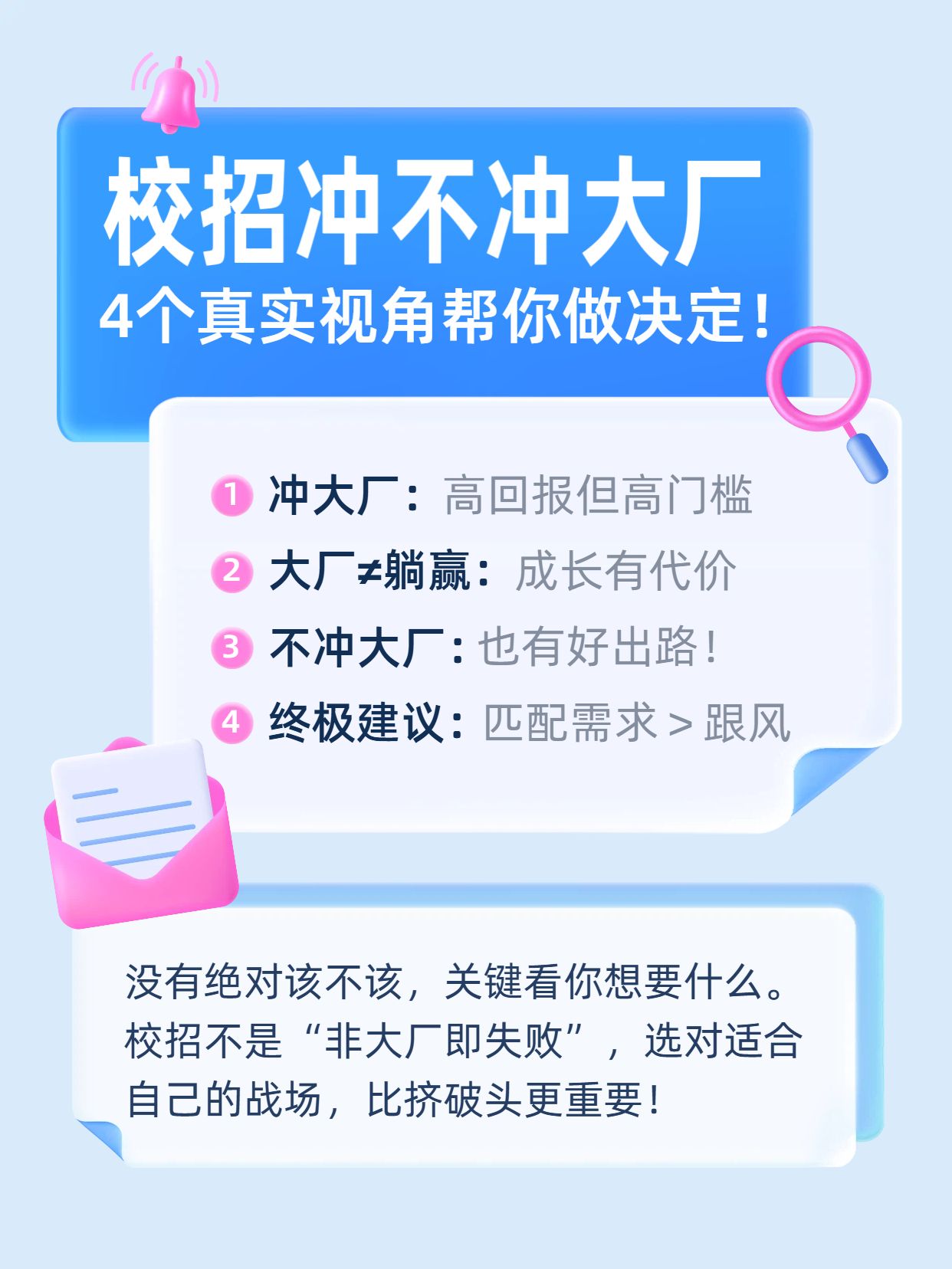 简约3D风蓝粉色交流分享校招该不该冲互联网大厂小红书封面