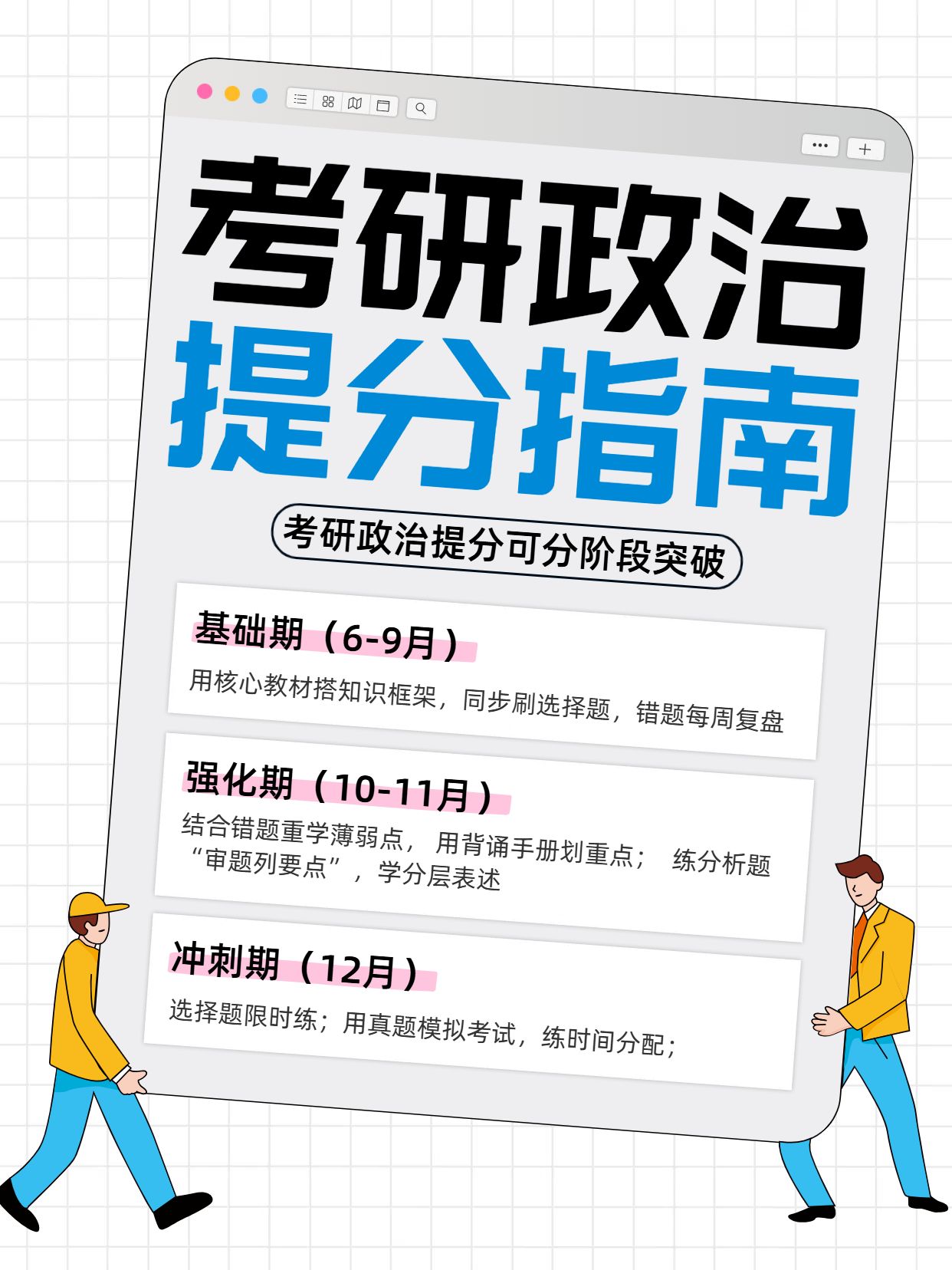 简约卡通风灰色蓝色教育培训类考研政治提分指南小红书封面